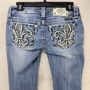 Miss Me Jeans Womens 27 ( 30x32) Boot Embroidered Bling Rhinestones Distressed